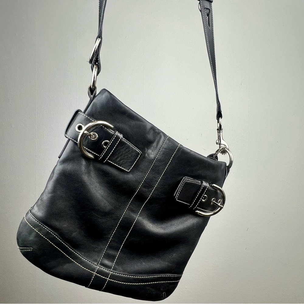 COACH 1453 Black Leather Soho Slim Duffle Medium crossbody purse